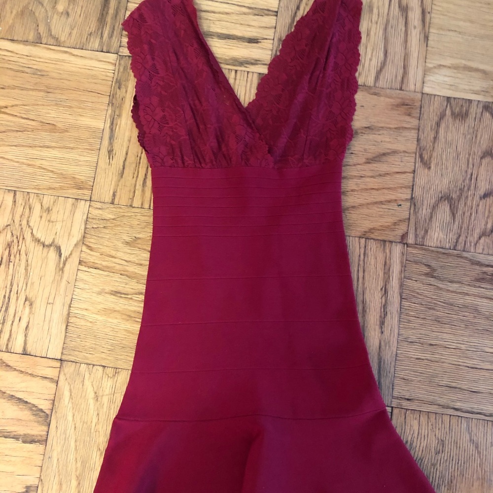Guess Deep Red Bandage Dress with Lace Top